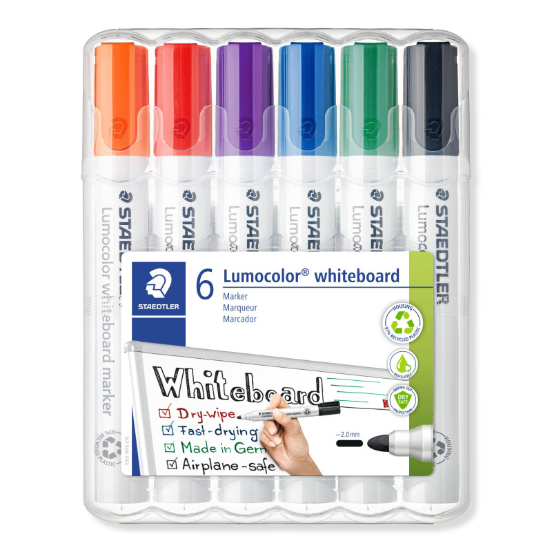 Staedtler Lumocolor 351, Marqueurs pour tableau blanc effaçables à sec, Sans xylène ni toluène et quasi-inodore, Pointe ogive de Staedtler Lumocolor 351, Marqueurs pour tableau blanc effaçables à sec, Sans xylène ni toluène et quasi-inodore, Pointe ogive de