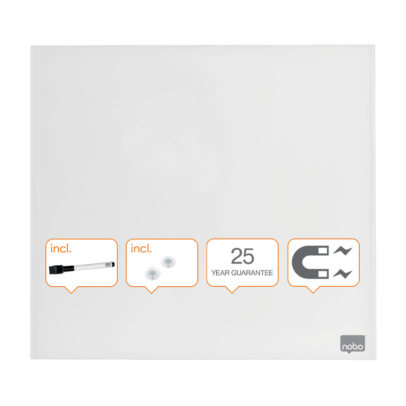 Nobo - Petit Tableau Blanc Mural Carré, Surface Magnétique en Verre Effaçable à Sec, Sans Cadre, Fixations Invisibles, 450 x 450 Nobo - Petit Tableau Blanc Mural Carré, Surface Magnétique en Verre Effaçable à Sec, Sans Cadre, Fixations Invisibles, 450 x 450