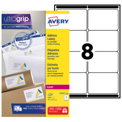 Avery Étiquettes Autocollantes Blanches, 2000 Pièces,L7165-250,99,1 x 67,7 mm, Papier A4, Feuille A4, Pour Imprimantes Laser, An