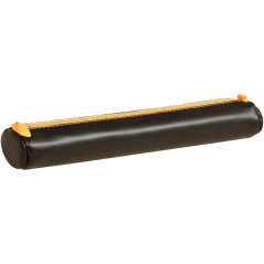 RHODIA 318892C - Trousse Ronde Noir - 21,5 x 5,5 cm - Coutures Véritables Orange - Intérieur Jersey Ivoire - Simili Cuir - Range