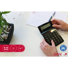 Genie 305 ECO Calculatrice écologique, uniquement à énergie solaire, fabriquée à partir de matériaux recyclés, 12 chiffres, noir
