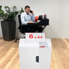 HSM 1046111 Destructeur de documents shredstar X6pro, niveau de sécurité 4, 6 feuilles coupe croisée à particules, blanc/argenté