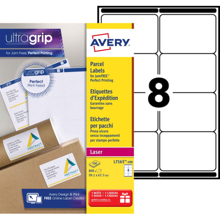Avery Étiquettes Autocollantes Blanches, 800 Pièces, L7165-100, 99,1 x 67,7 mm, Papier A4, Feuille A4, Pour Imprimantes Laser, A