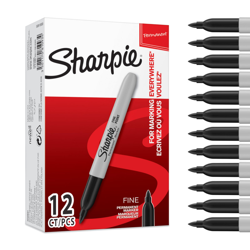 Sharpie marqueurs indélébiles | pointe fine | encre noir permanent | Boîte de 12 Sharpie marqueurs indélébiles | pointe fine | encre noir permanent | Boîte de 12