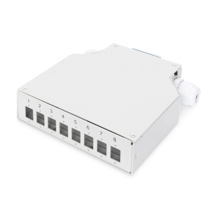 DIGITUS Boîte d'épissure Fibre Optique - Montage sur Rail DIN - 8 Ports - pour coupleurs LC Duplex - boîtier métallique