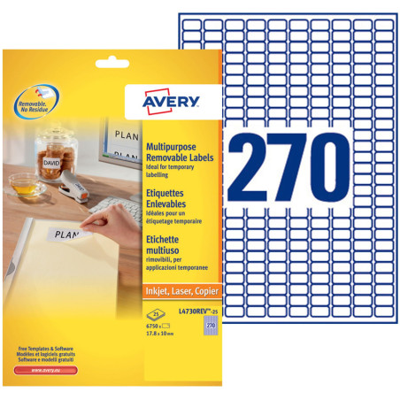 AVERY - 6750 Étiquettes Amovibles Blanches Personnalisables - Format 17,8 x 10mm - Impression Laser et Jet d'Encre