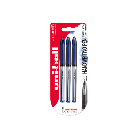 Uniball Air UB-188-L Pack de 3 Stylos à bille encre permanente pointe sensation stylo plume Bleu