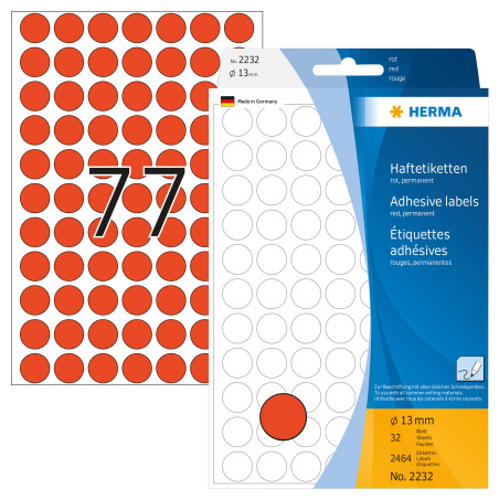 Herma 2232 Étiquettes universelles diamètre 13 mm 2464 pièces Rouge