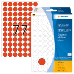 Herma 2236 Étiquettes universelles diamètre 13 mm 1848 pièces fluo Rouge fluo