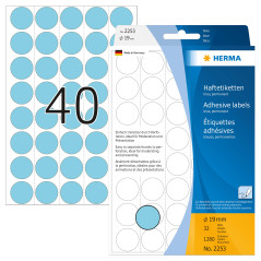 Herma 2253 Étiquettes universelles support perforé diamètre 19 mm 1280 pièces Bleu