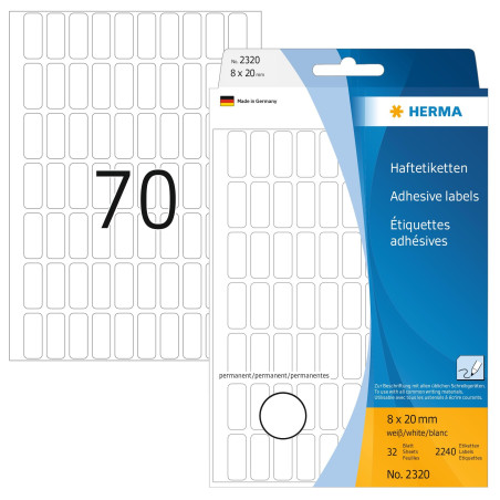 Herma 2320 Étiquettes universelles 8 x 20 mm 2240 pièces Blanc