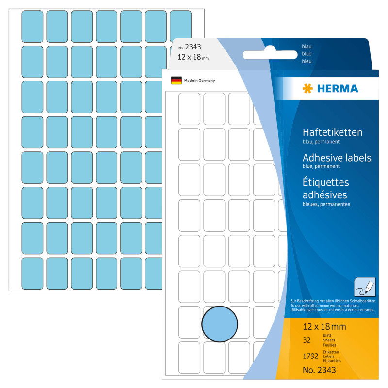 Herma 2343 Étiquettes universelles 12 x 18 mm 1792 pièces Bleu