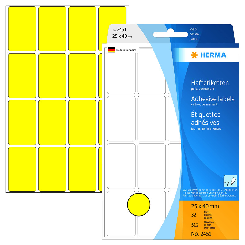 Herma 2451 Étiquettes universelles 25 x 40 mm 512 pièces Jaune