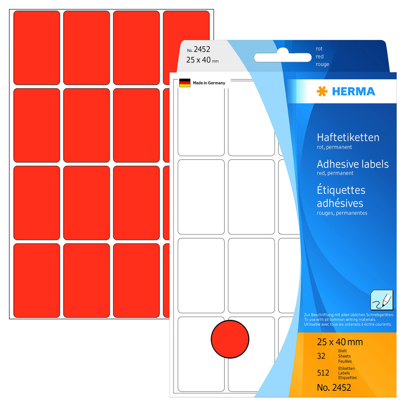 Herma 2452 Étiquettes universelles 25 x 40 mm 512 pièces Rouge