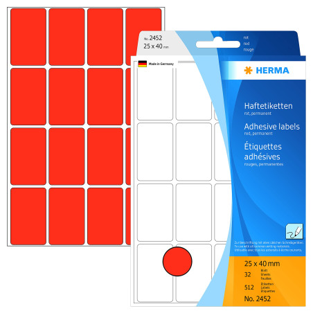 Herma 2452 Étiquettes universelles 25 x 40 mm 512 pièces Rouge