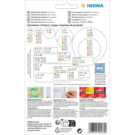 Herma 2460 Étiquettes universelles 24 x 24 mm 768 pièces Blanc