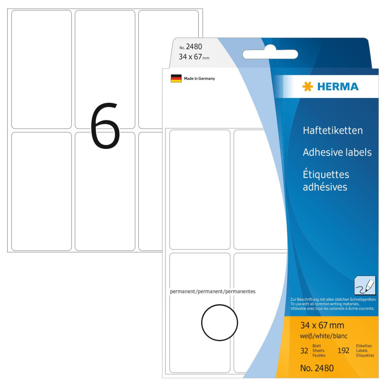 Herma 2480 Étiquettes universelles 34 x 67 mm 192 pièces Blanc