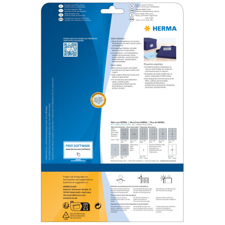Herma 4097 Étiquettes en plastique 45,7 x 21,2 A4 LaserCopy 1200 pièces Argenté