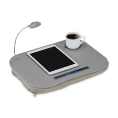 Relaxdays Support pour pc Genoux pour Ordinateur Portable Table de lit + Lampe + Porte gobelet, Gris
