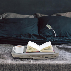 Relaxdays Support pour pc Genoux pour Ordinateur Portable Table de lit + Lampe + Porte gobelet, Gris