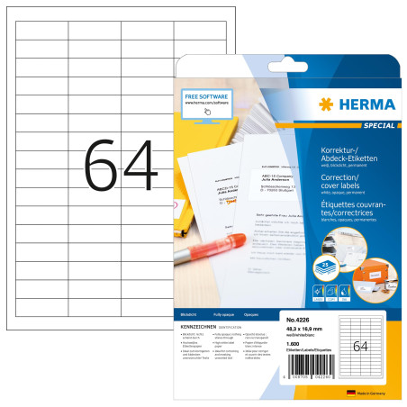 Herma 4226 Étiquettes correction/couverte 48,3 x 16,9 A4 Blanc