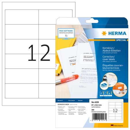 Herma 4228 Étiquettes correction/couverte 97 x 42,3 A4 Blanc