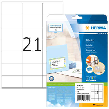 Herma 4361 Étiquettes 70 x 42Premium A4 525 pièces Blanc