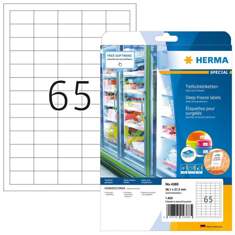 Herma 4388 Étiquettes pour surgelés 38,1 x 21,2 A4 Blanc Herma 4388 Étiquettes pour surgelés 38,1 x 21,2 A4 Blanc