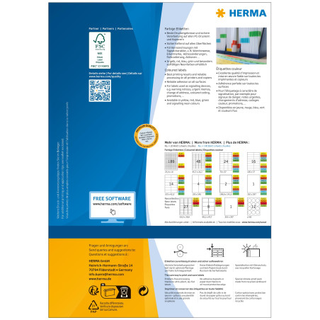Herma 4403 Étiquettes 210 x 297 A4 100 pièces Bleu