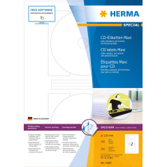 Herma 4460 Étiquettes maxi pour CD diamètre 116 A4 200 pièces Blanc