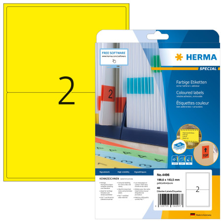 Herma 4496 Étiquettes 199,6 x 143,5 A4 40 pièces Jaune