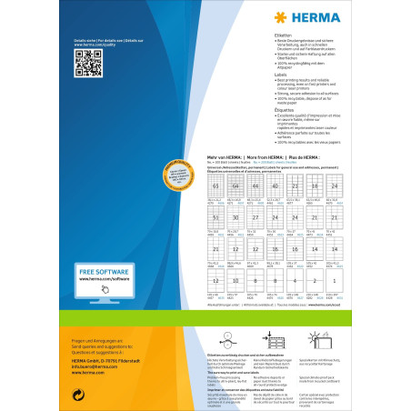 Herma 4632 Étiquettes 64,6 x 33,8 Premium A4 4800 pièces Blanc