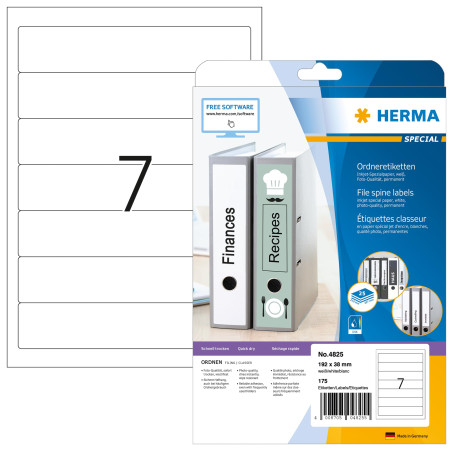 Herma 4825 Étiquettes classeur jet d'encre 192 x 38 A4 Blanc
