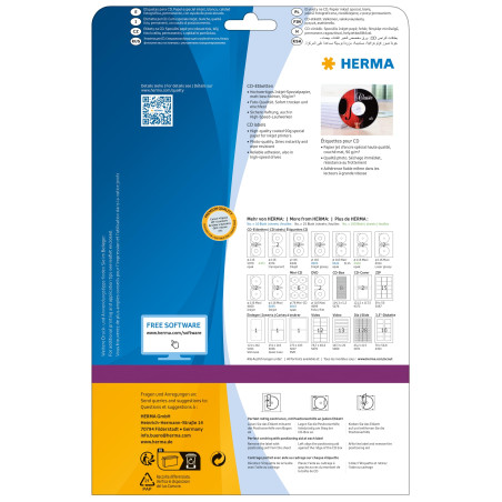 Herma 4850 Étiquettes maxi de CD jet d'encre diamètre 116 A4 50 pièces Blanc