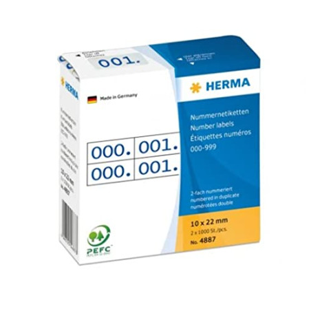HERMA 4887 Etiquettes numéros doubles autocollantes 0-999 10 x 22 mm Bleu
