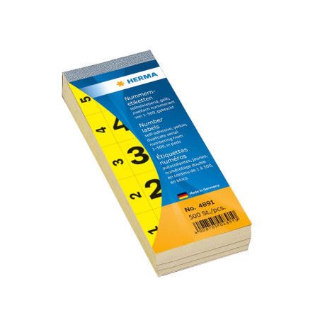 HERMA 4891 Bloc de numéros autocollants 1-500 28 x 56 mm Jaune