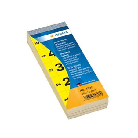 HERMA 4891 Bloc de numéros autocollants 1-500 28 x 56 mm Jaune