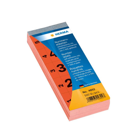 HERMA 4892 Bloc de numéros autocollants 1-500 28 x 56 mm Rouge