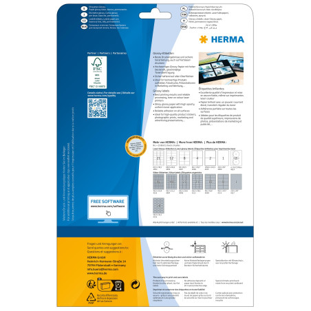 Herma 4904 Étiquettes haute brillance 63,5 x 38,1 A4 LC Blanc