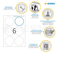 Herma 5068 Étiquettes movables/amovibles diamètre 85 A4 Blanc