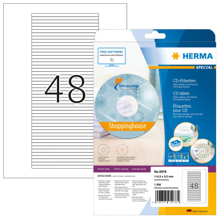 Herma 5078 Étiquettes CD-Box 114,3 x 5,5 A4 Blanc