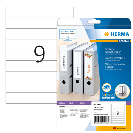 Herma 5122 Étiquettes classeur à insérer 190 x 30 A4 Blanc