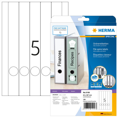 Herma 5158 Étiquettes classeur 34 x 297 A4 125 pièces Blanc