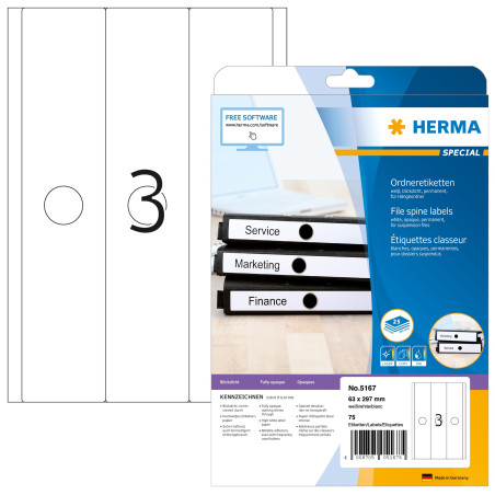 Herma 5167 Étiquettes classeur suspendus 63 x 297 A4 Blanc