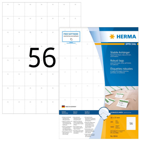 HERMA 8044 Étiquettes imprimables, 56 pièces par feuille A4, 100 feuilles, 30 x 37 mm, 5600 pièces, étiquettes de prix rectangul