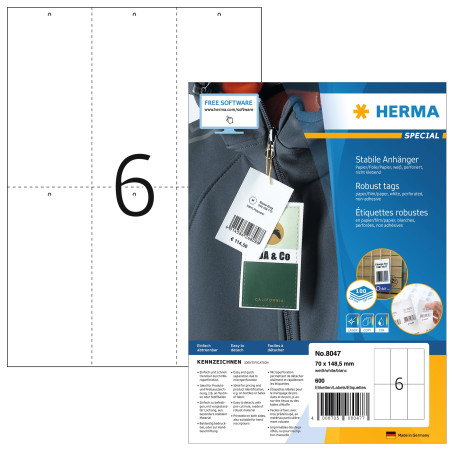 HERMA Lot de 600 étiquettes imprimables par feuille A4, 100 feuilles, 70 x 148,5 mm, 600 étiquettes de prix rectangulaires vierg
