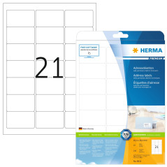 Herma 8632 Étiquettes 63,5 x 38,1 Premium A4 210 pièces Blanc