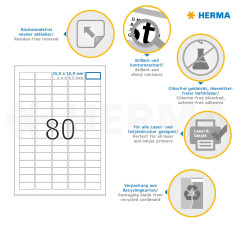 Herma 10003 Étiquettes movables/amovibles 35,6 x 16,9 A4 2000 pièces Blanc