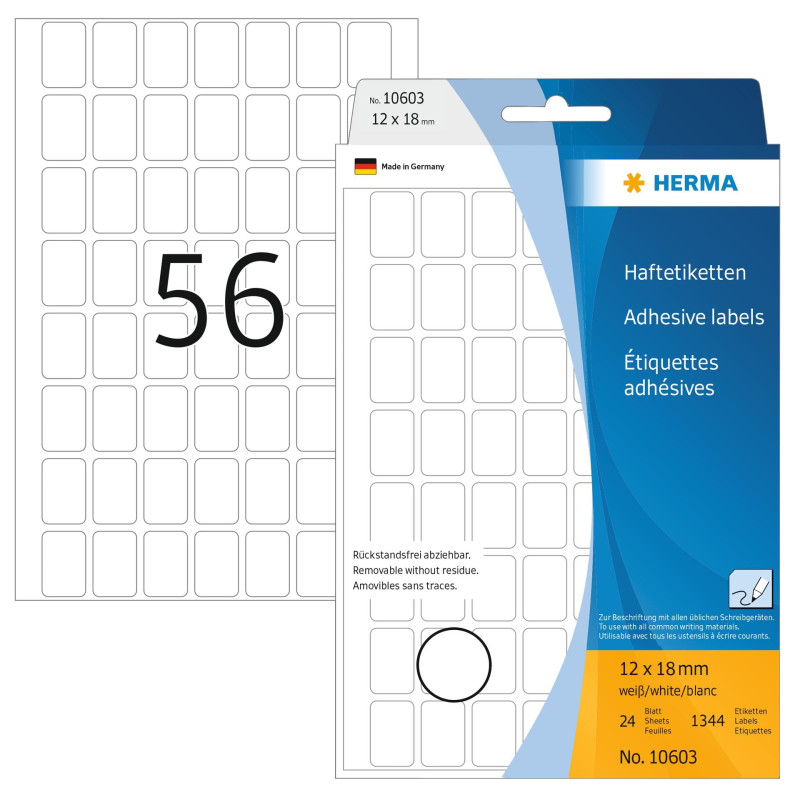 Herma 10603 Étiquettes universelles amovibles/movables 12 x 18 mm 1792 pièces Blanc Herma 10603 Étiquettes universelles amovibles/movables 12 x 18 mm 1792 pièces Blanc