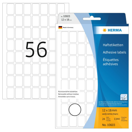 Herma 10603 Étiquettes universelles amovibles/movables 12 x 18 mm 1792 pièces Blanc